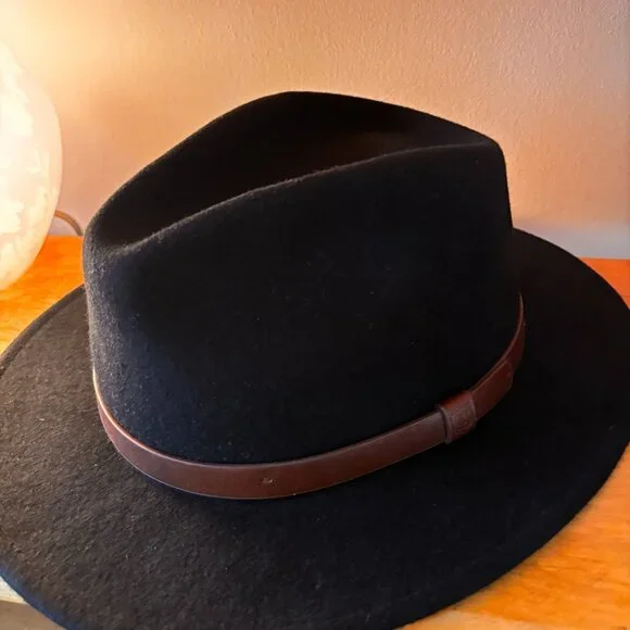 BRIXTON Messer Black 100% Wool Felt Fedora Unisex XL 7 3/4 Hat Size 62 CM NWOT